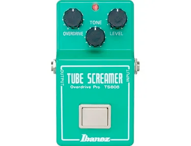 Ibanez Tube Screamer overdrive guitar pedal in seafoam green on a white background