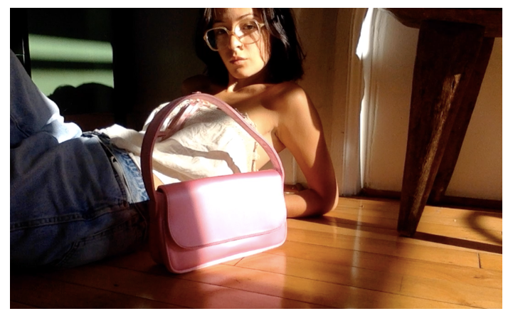 Actor Lauren Fern poses with her Hai Nelly Bag in Pink