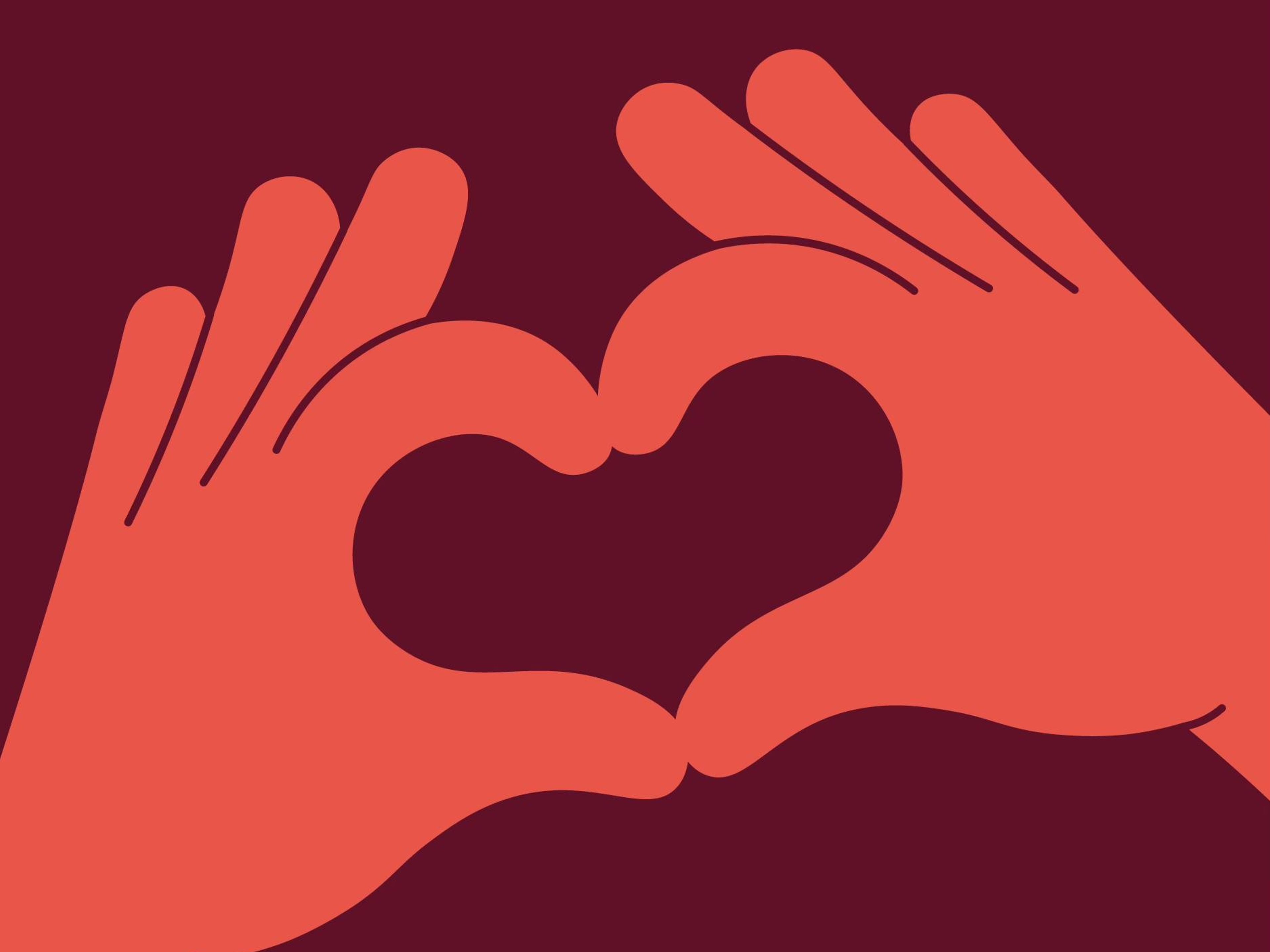 En tegning av to hender som lager et hjerte