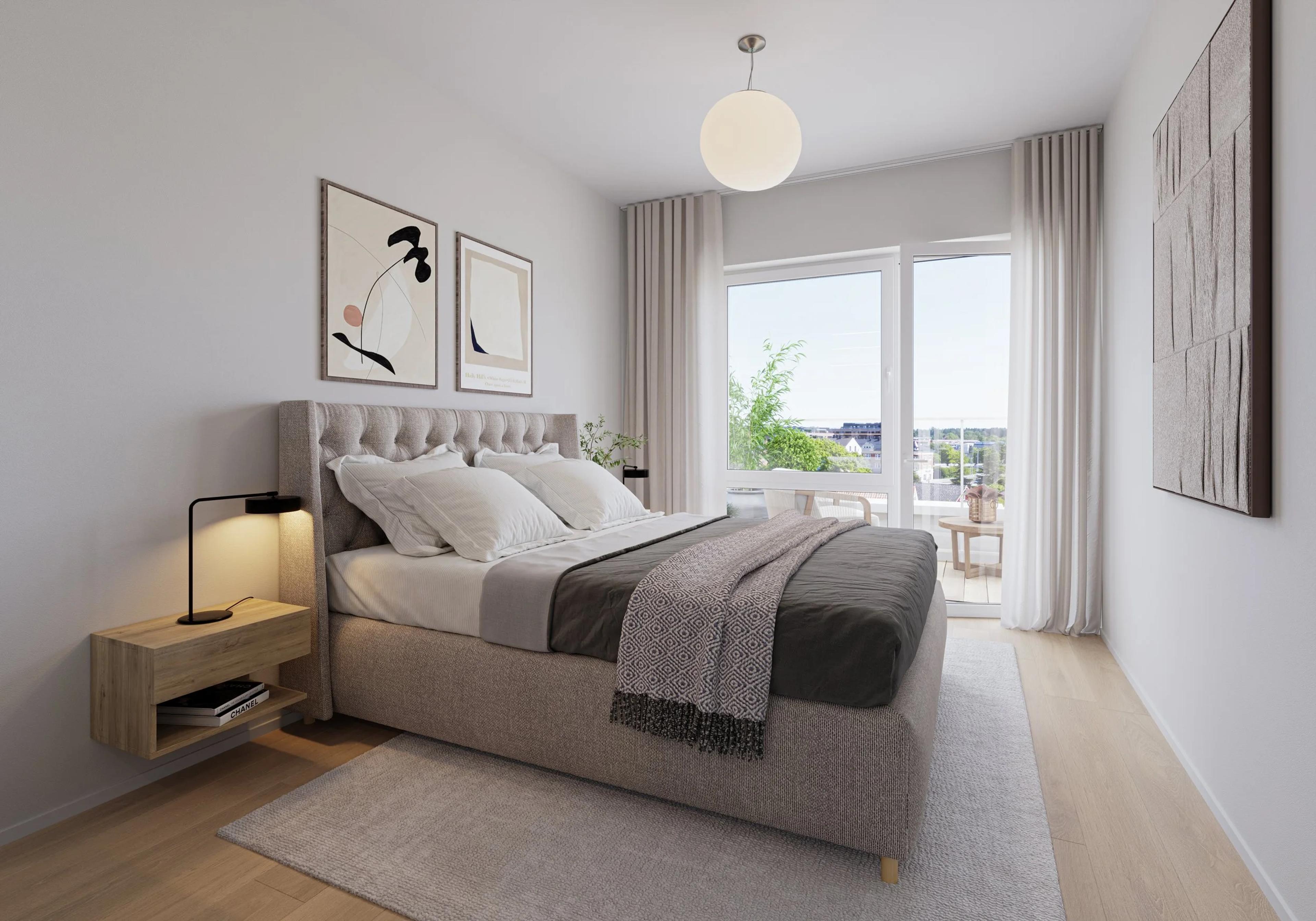 Et soverom med dobbeltseng