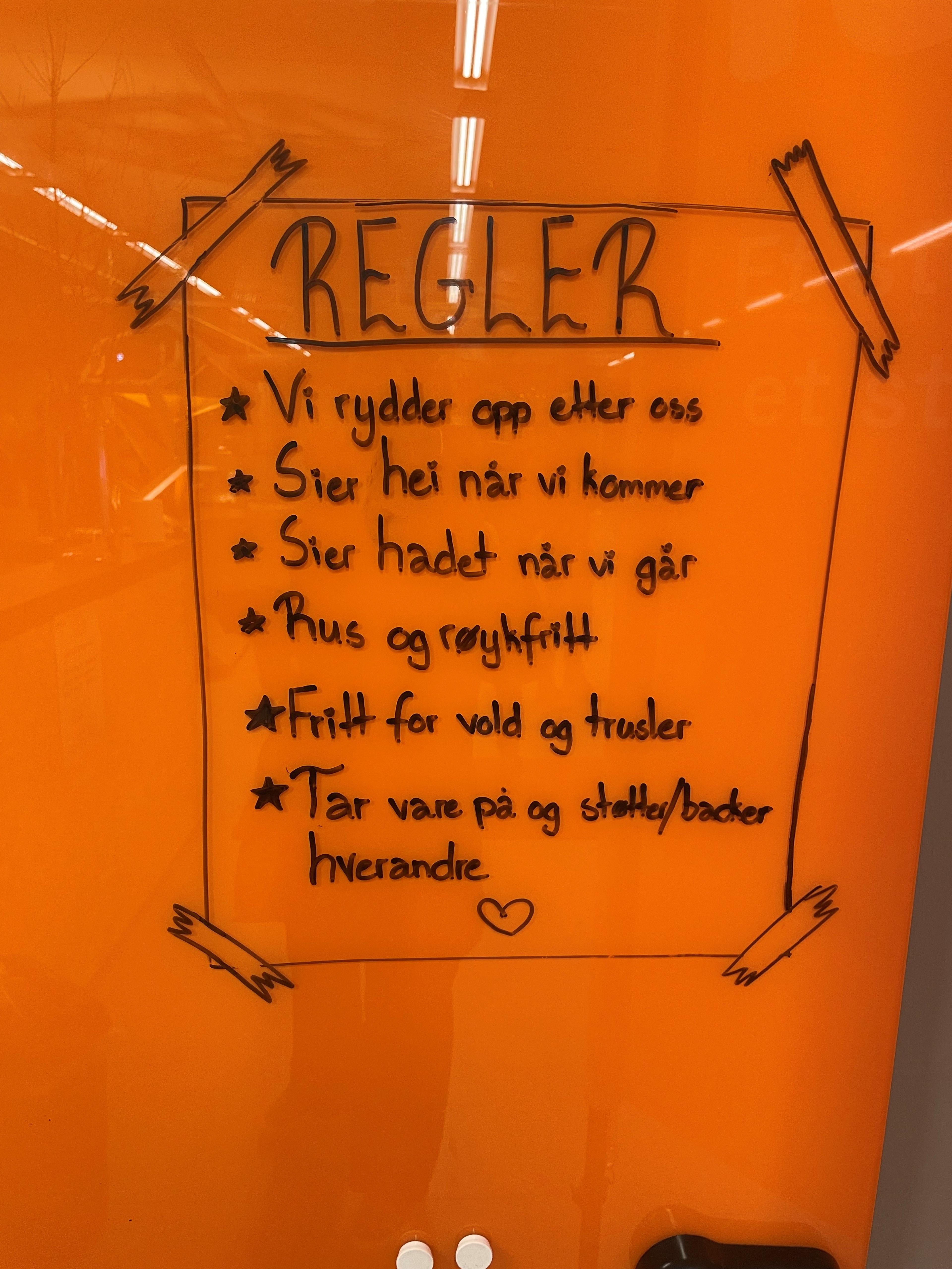 Tavle med håndskrevne regler