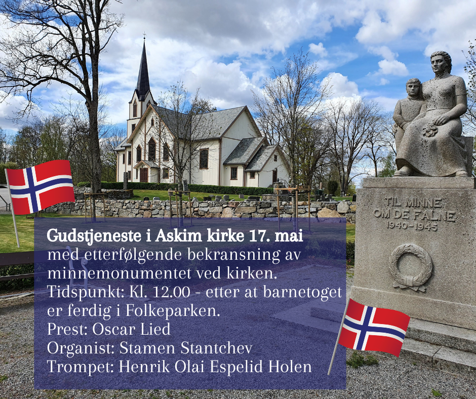 Bilde av Askim kirke med tekst