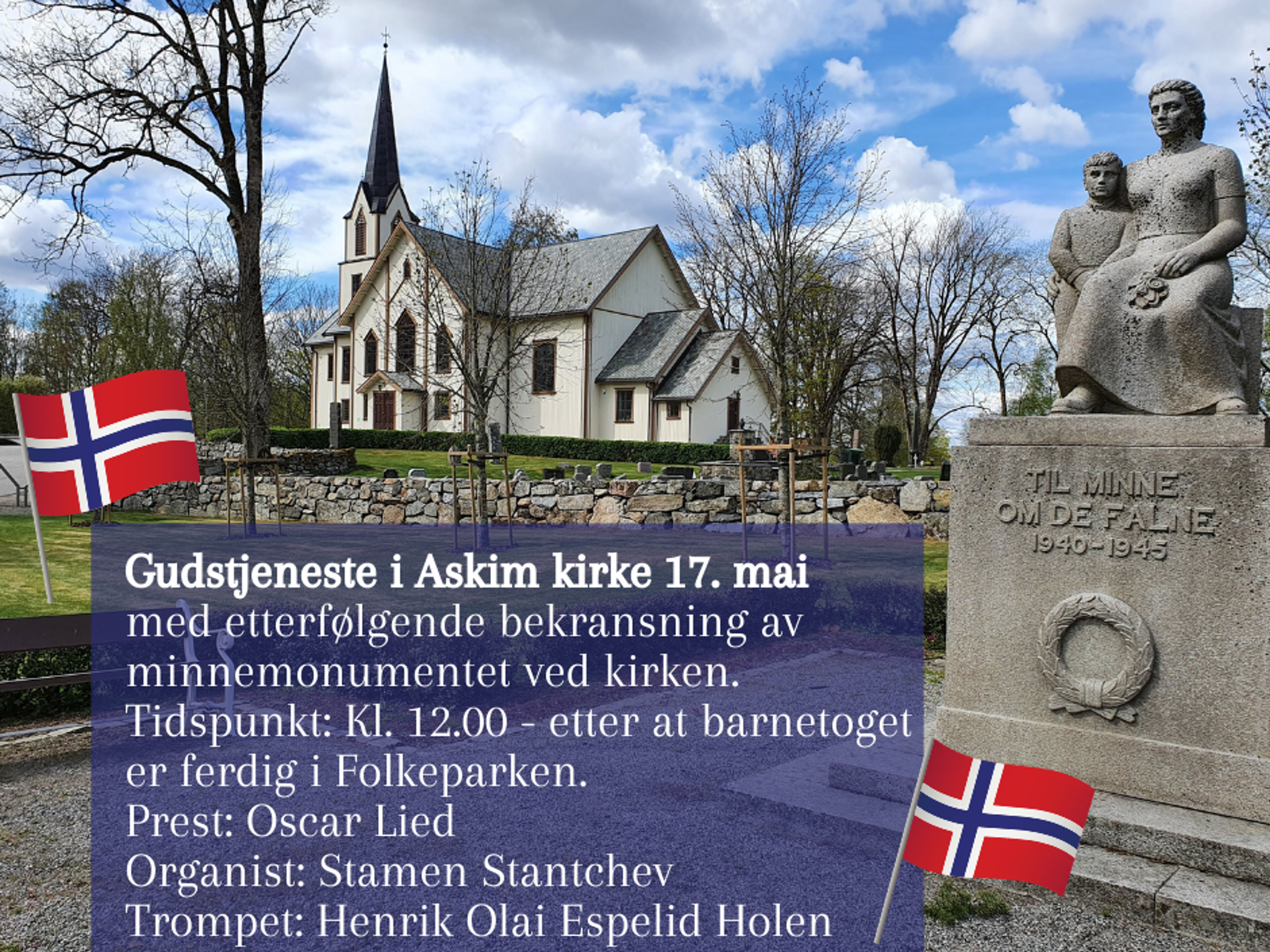 Bilde av Askim kirke med tekst