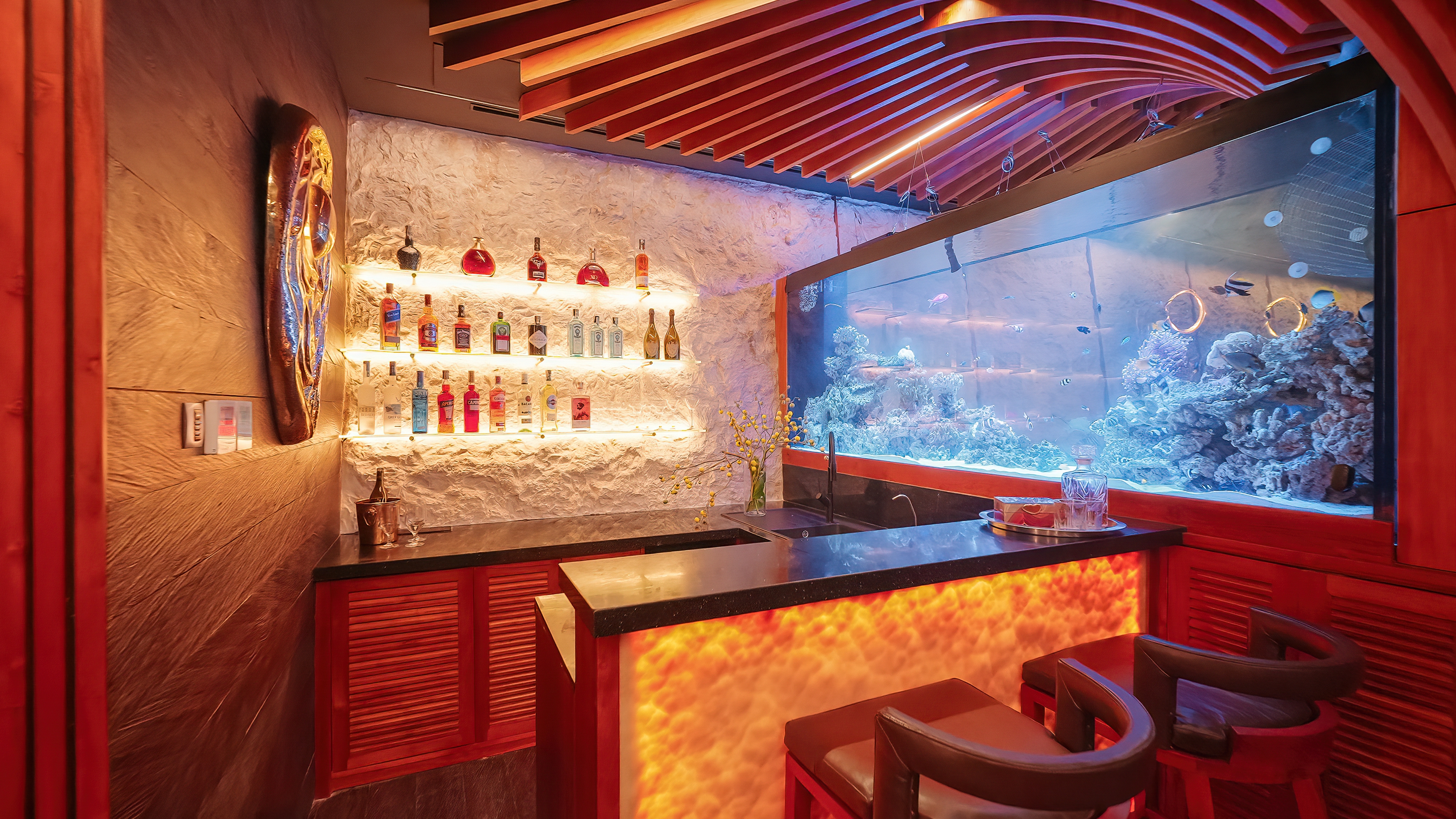 Lounge area at night