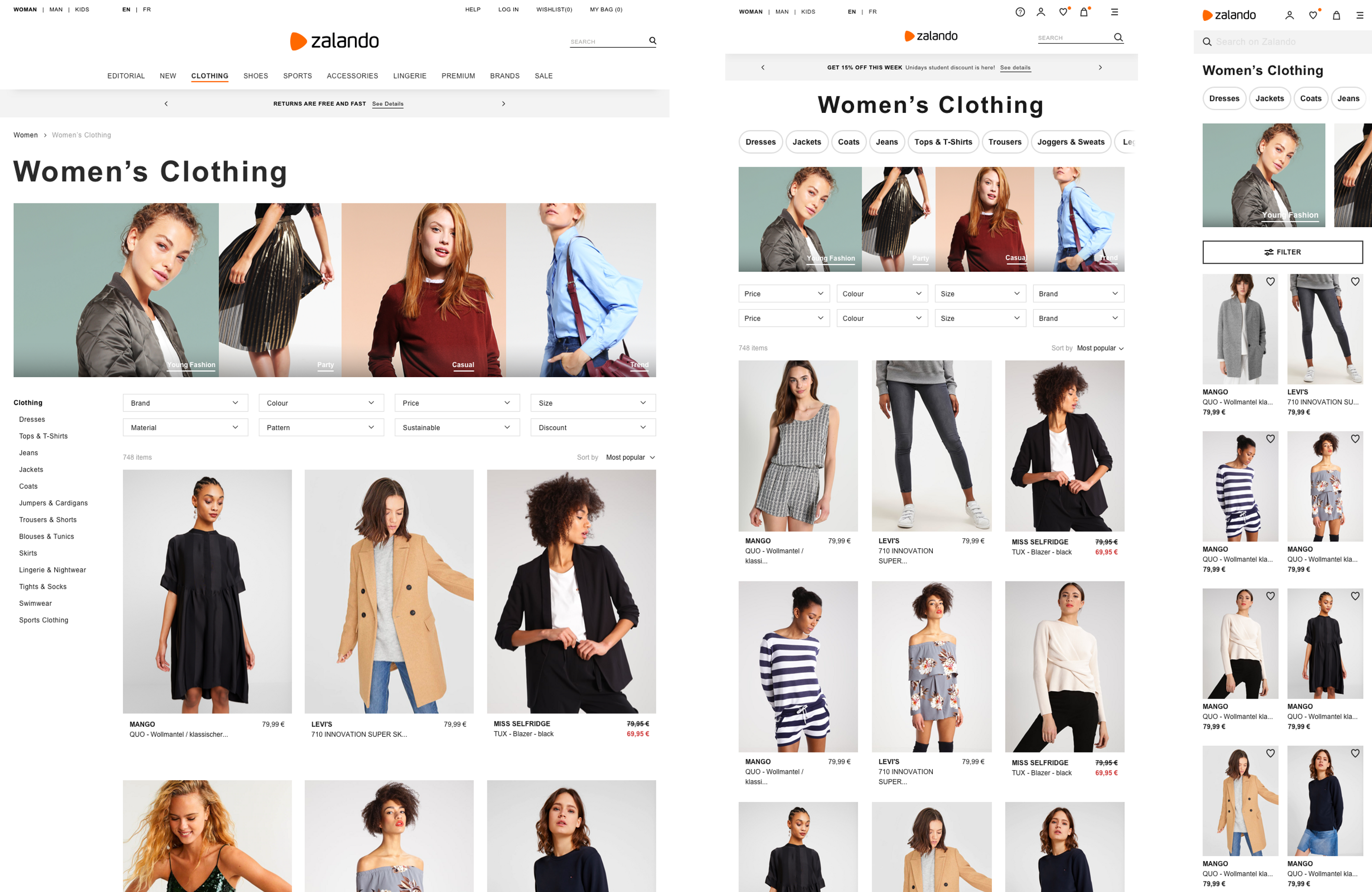 Visualisation of the responsive design breakpoints of the new catalog.