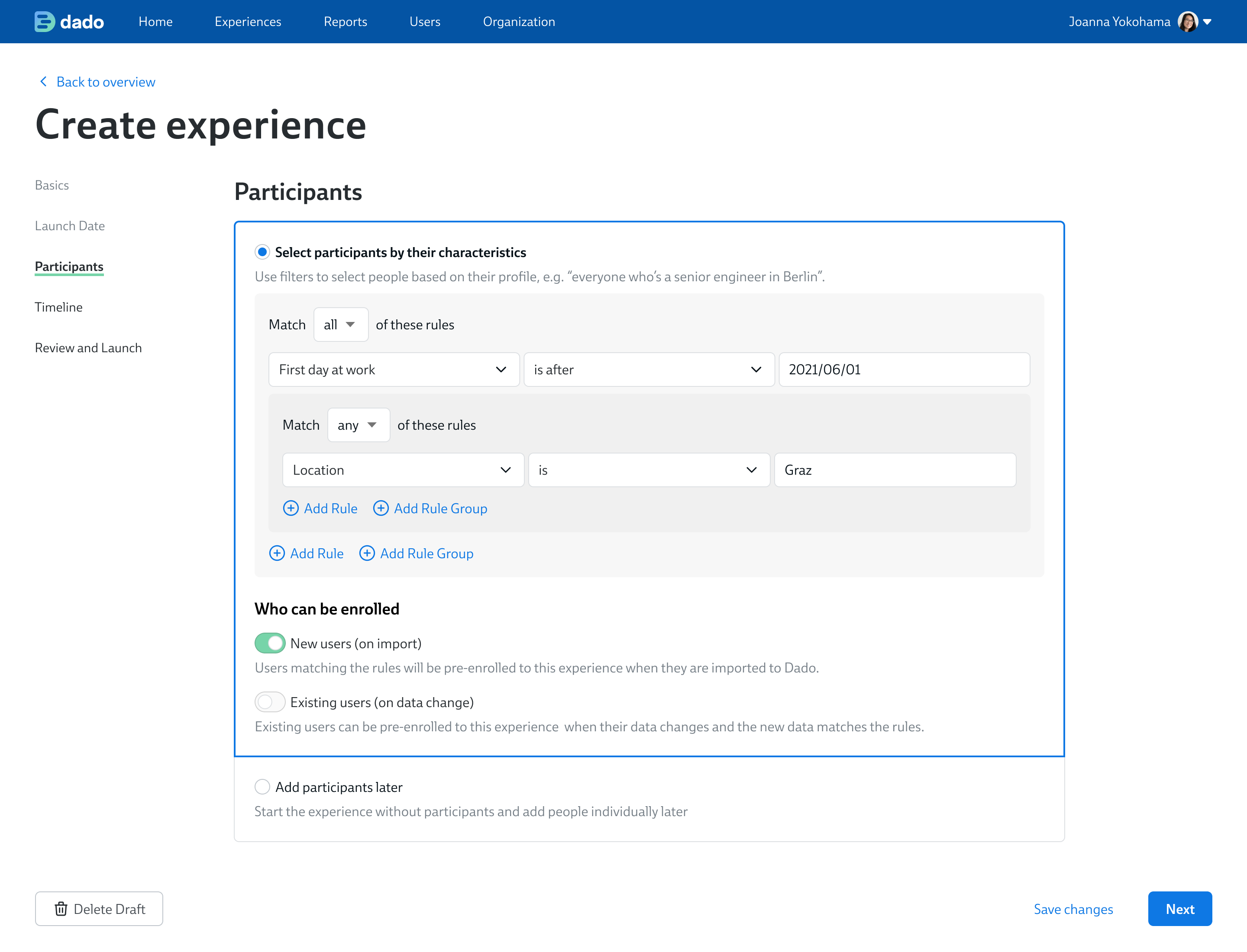 Dado Admin App: Enrollment Rule Builder