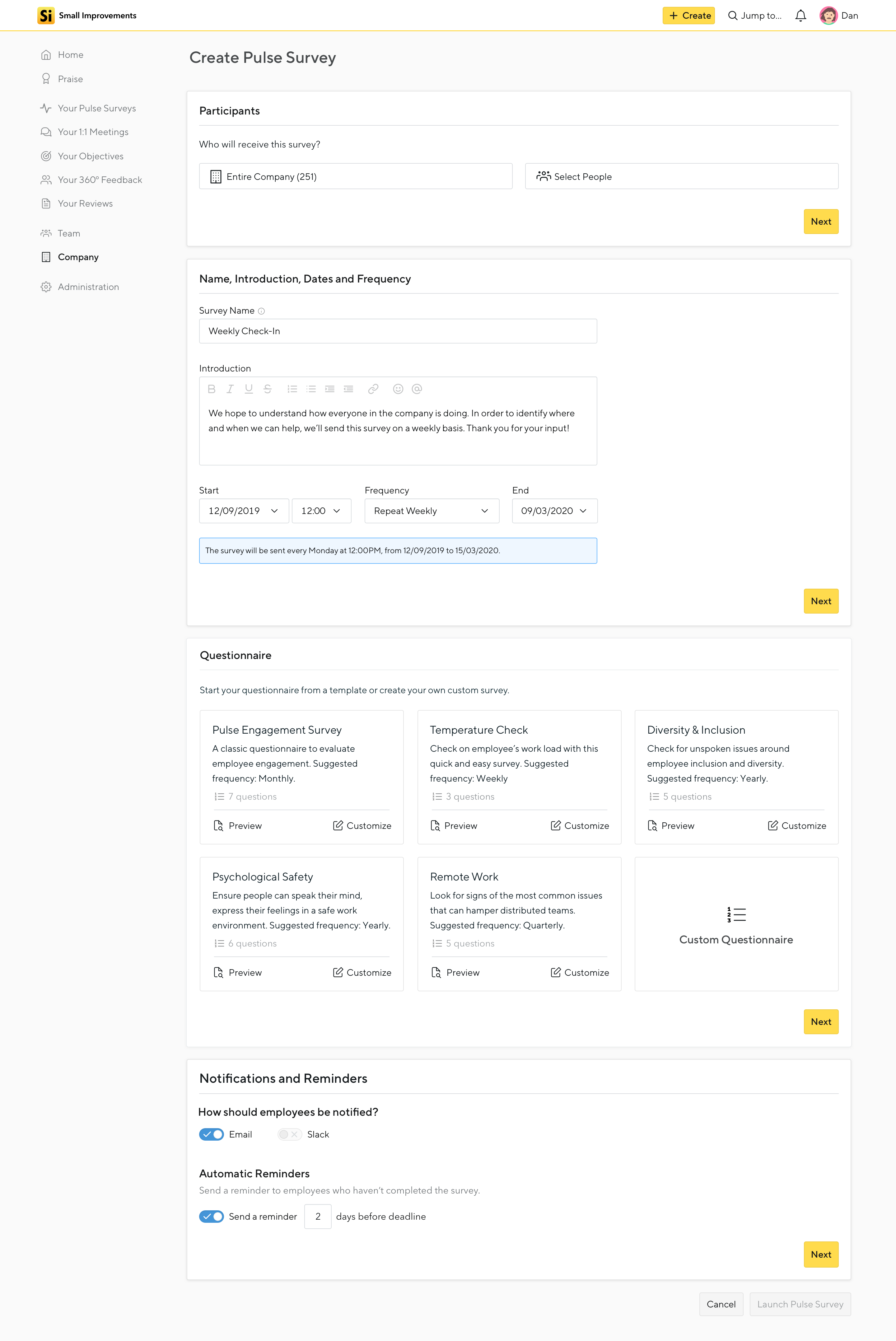 Survey Creation Wizard with Templates
