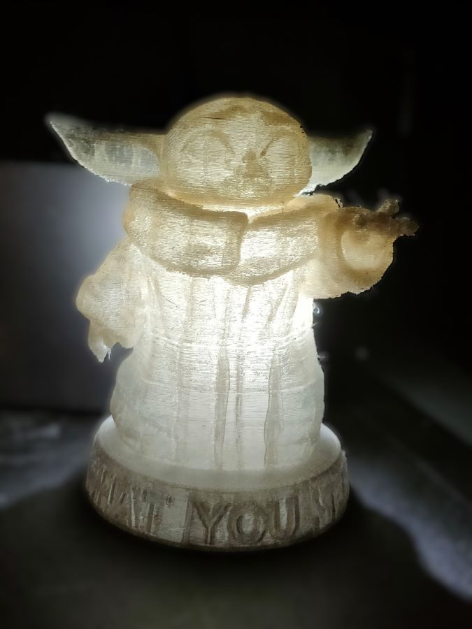 3d printed baby yoda with pet bottle filament