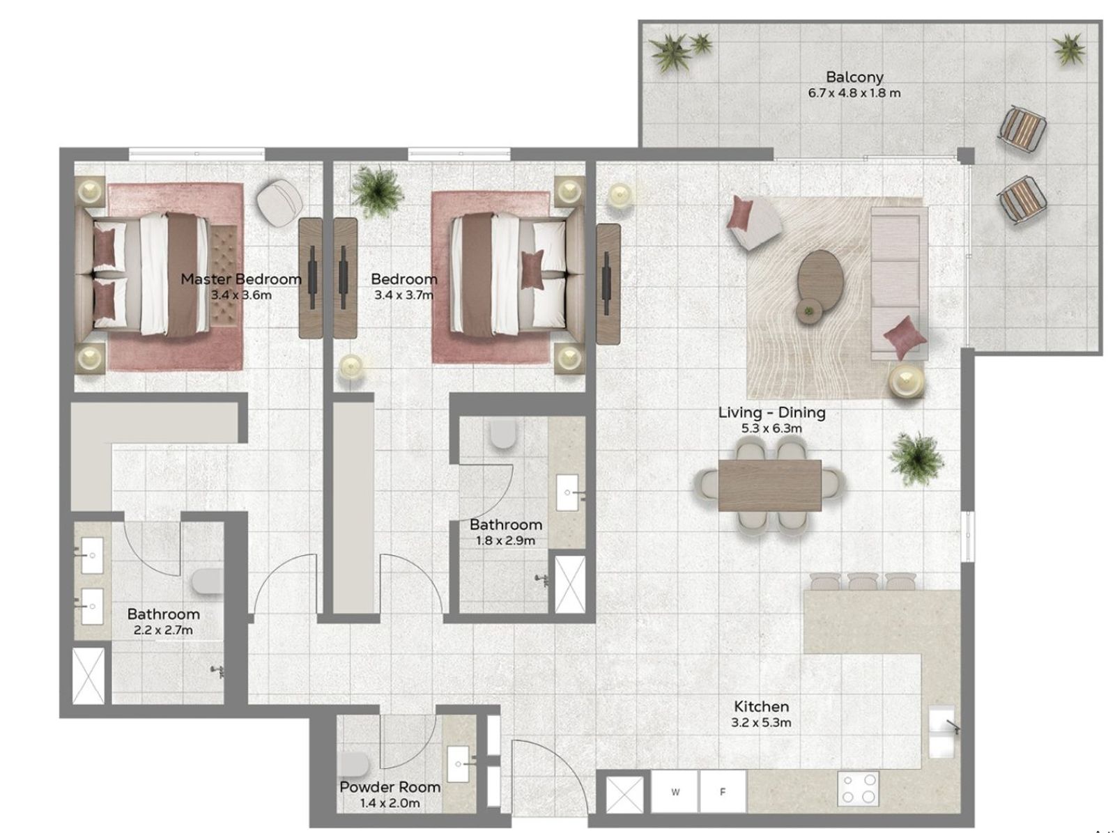 Freehold 2 Bedroom Apartment | Azura , Al Mouj floor plan 1