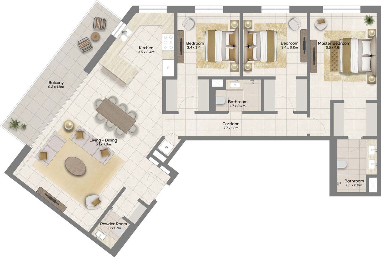 Azura : 1 Bedroom Apartment Off Plan in Azura, Al Mouj floor plan 1