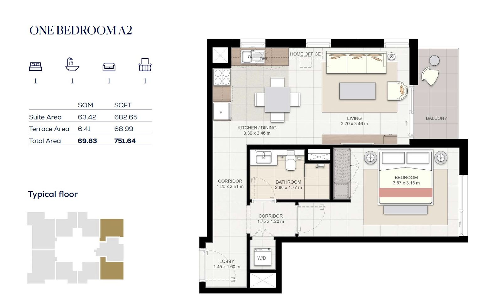 Murooj Lane , Almouj | 1 Bedroom Apartment floor plan 1