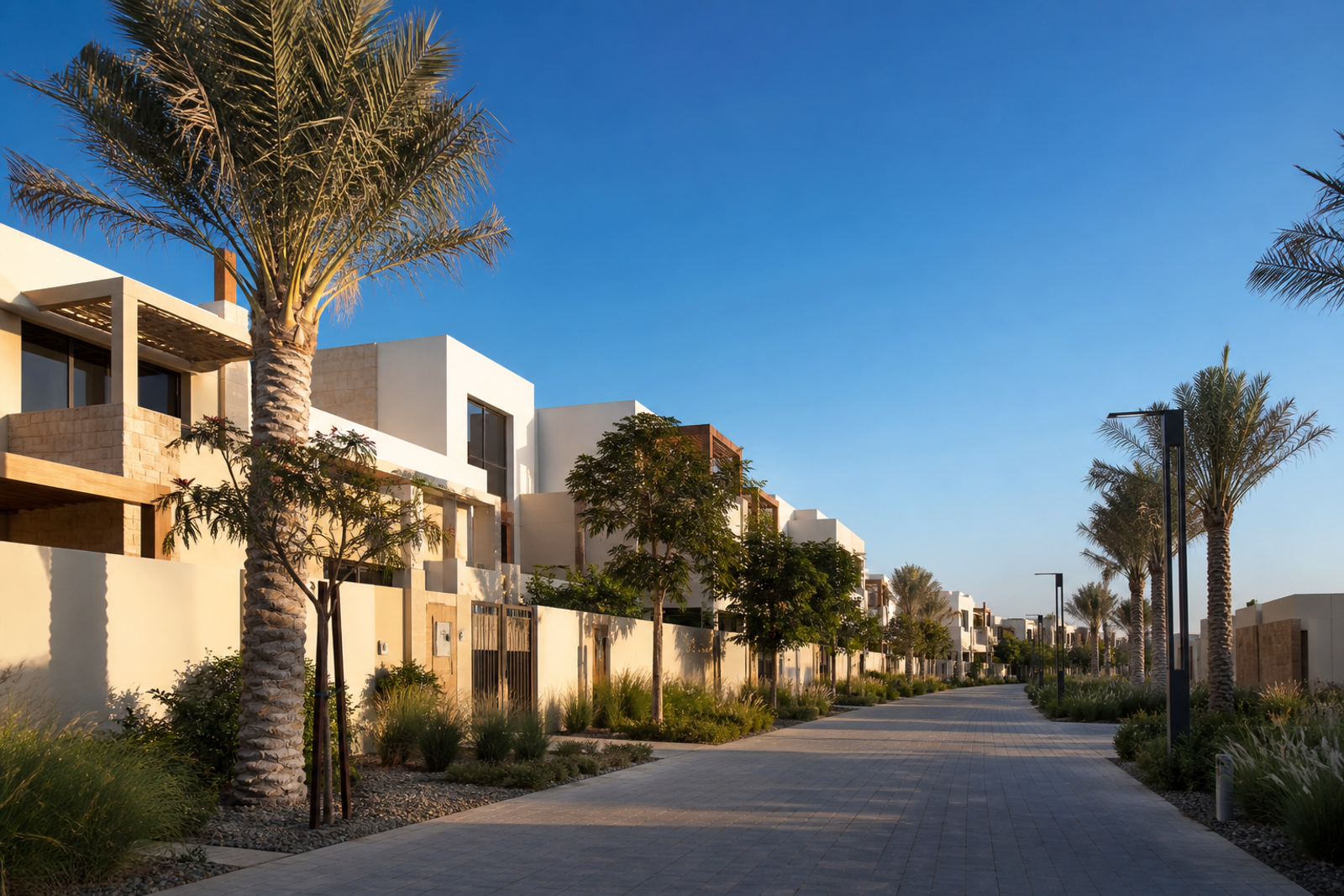 Modern residential street in Al Mouj Muscat for renters