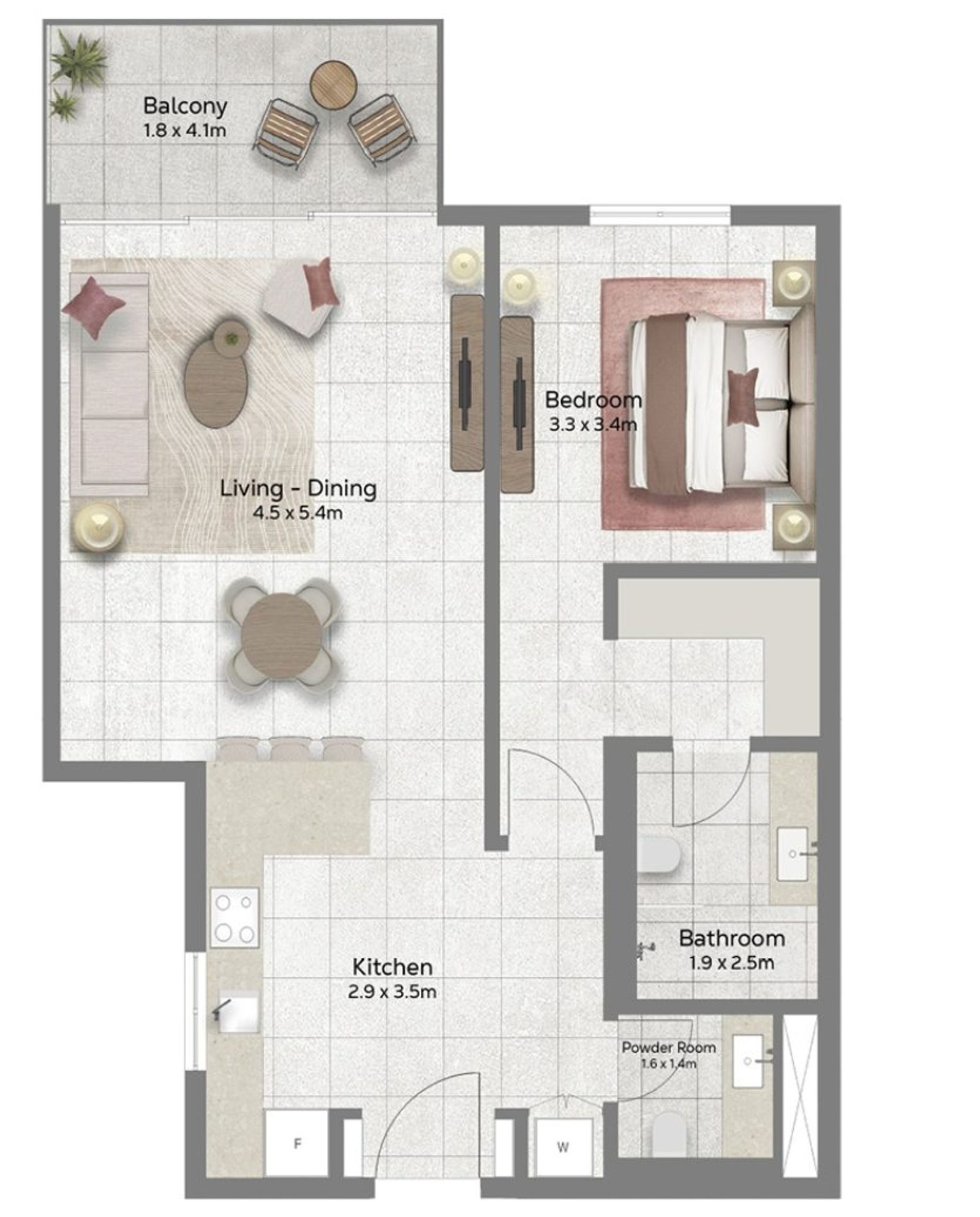 Freehold 1 Bedroom Apartment | Azura , Almouj floor plan 1