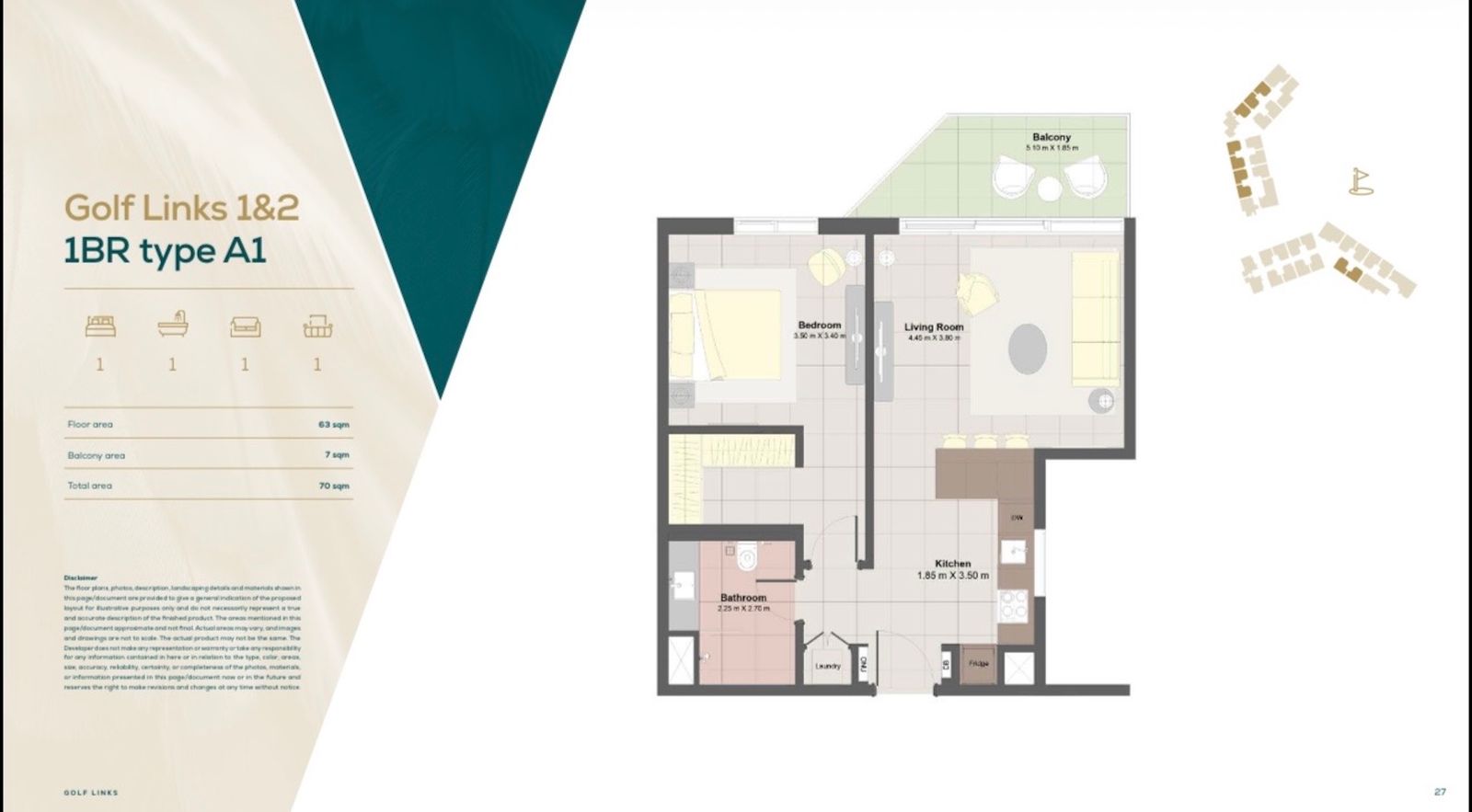 مخطط Freehold One Bedroom Apartment | Golf Links, Almouj 1