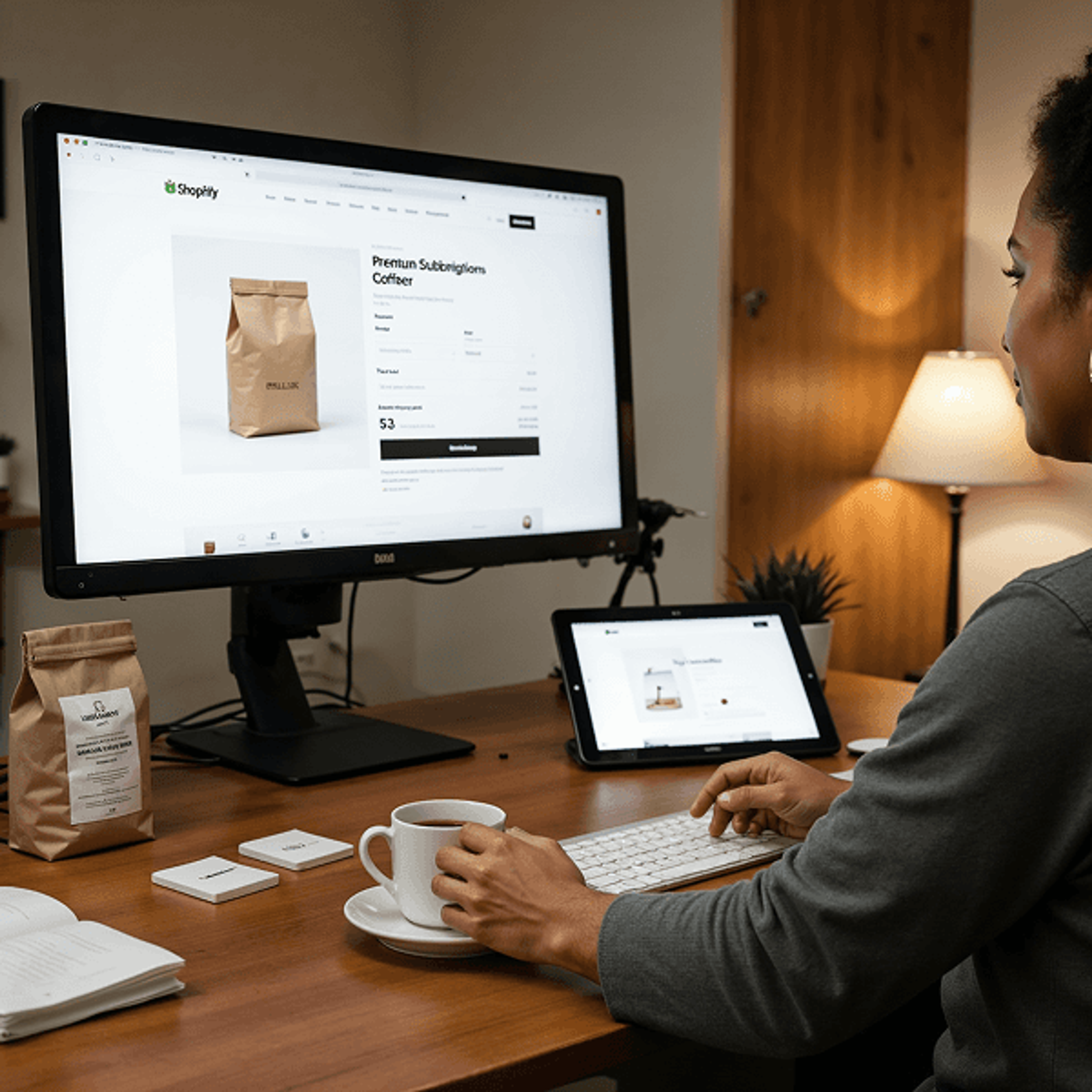 Coffee brand team working on their Shopify store