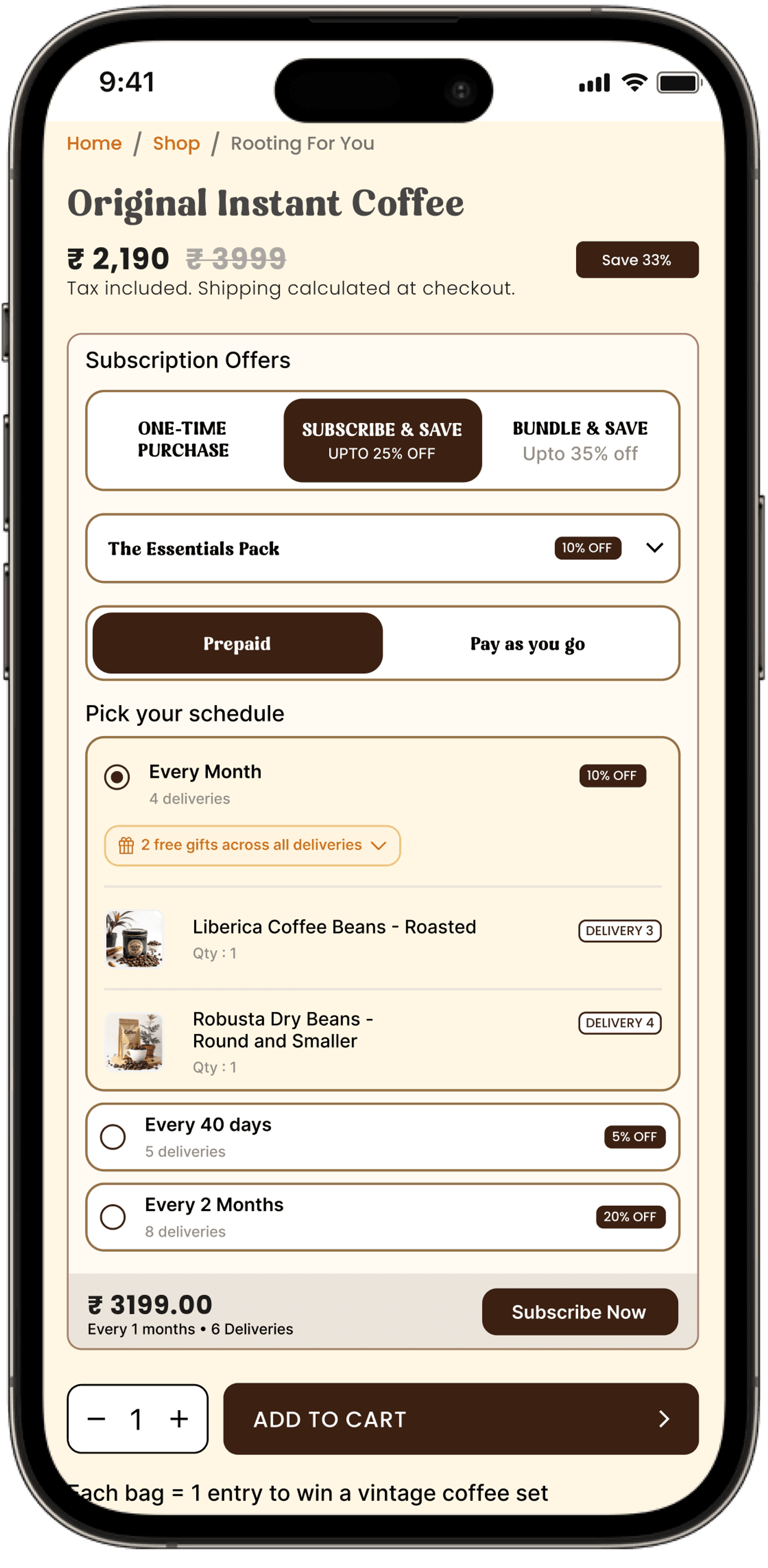 Subscription widget on a product page, shown on a phone