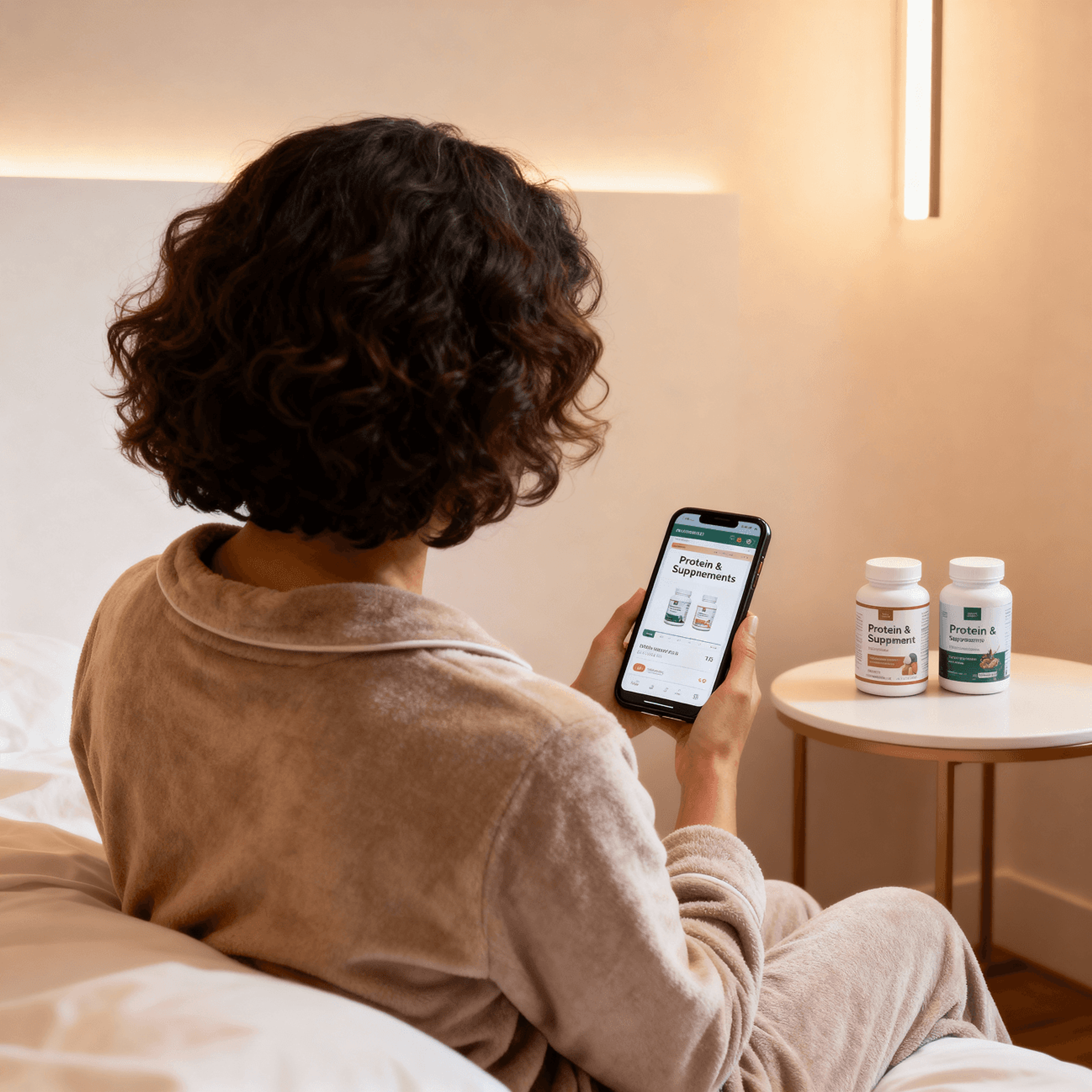 Shopper reordering protein & supplements on a phone