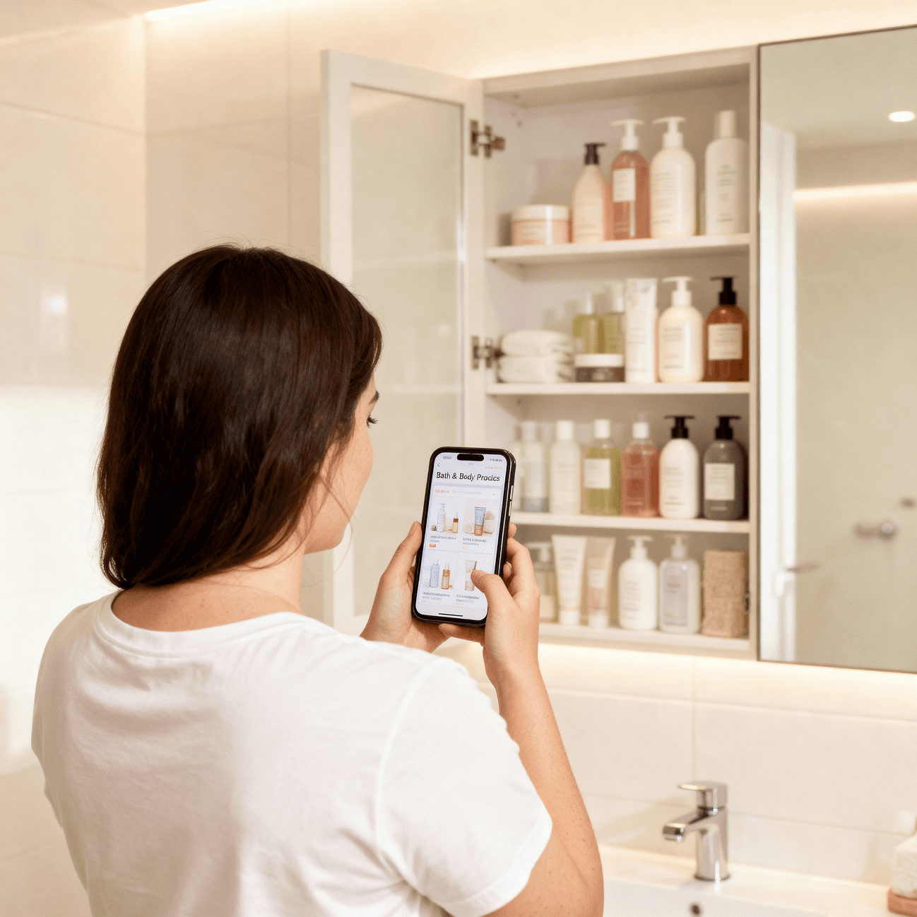 Shopper reordering bath & body on a phone