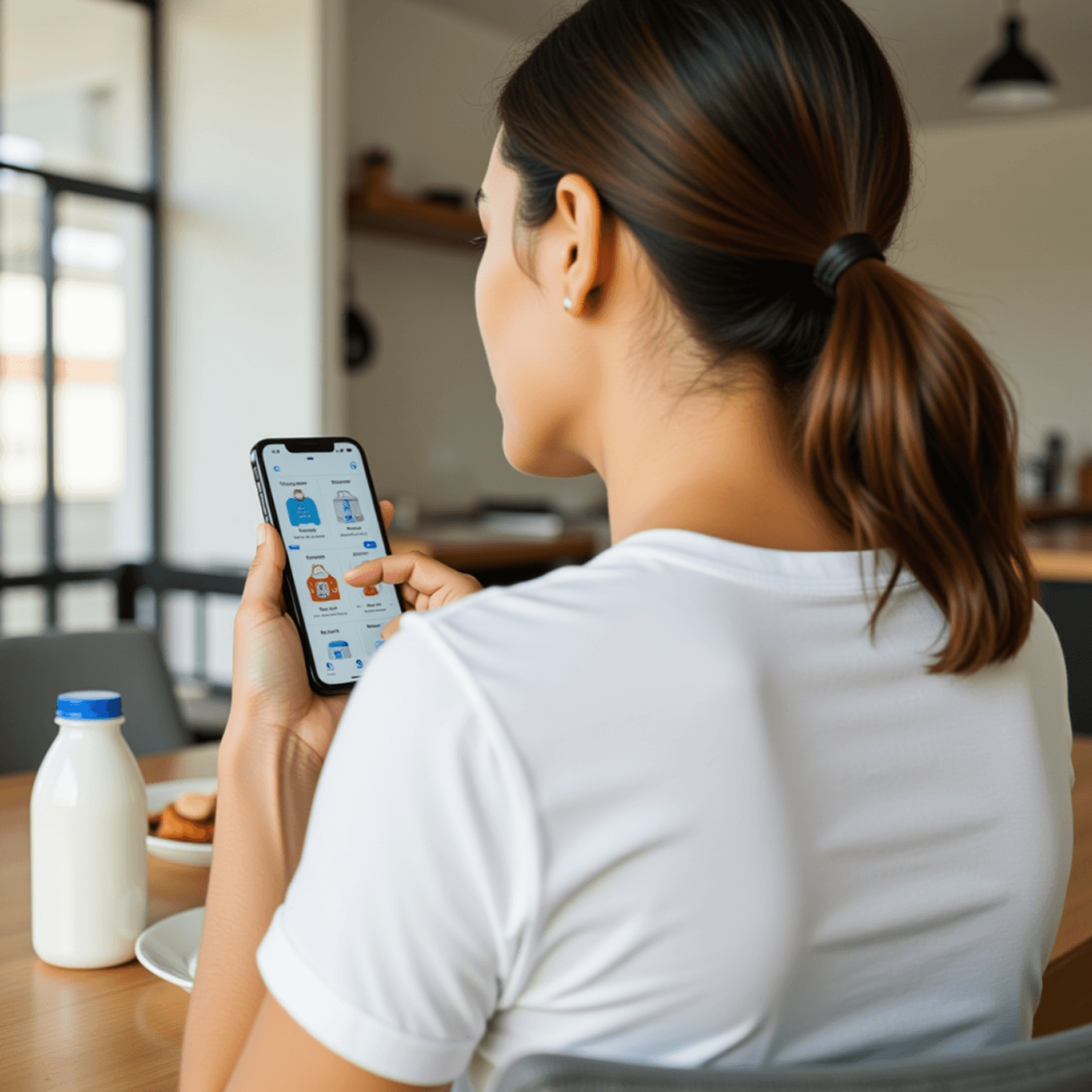 Shopper reordering dairy & milk on a phone