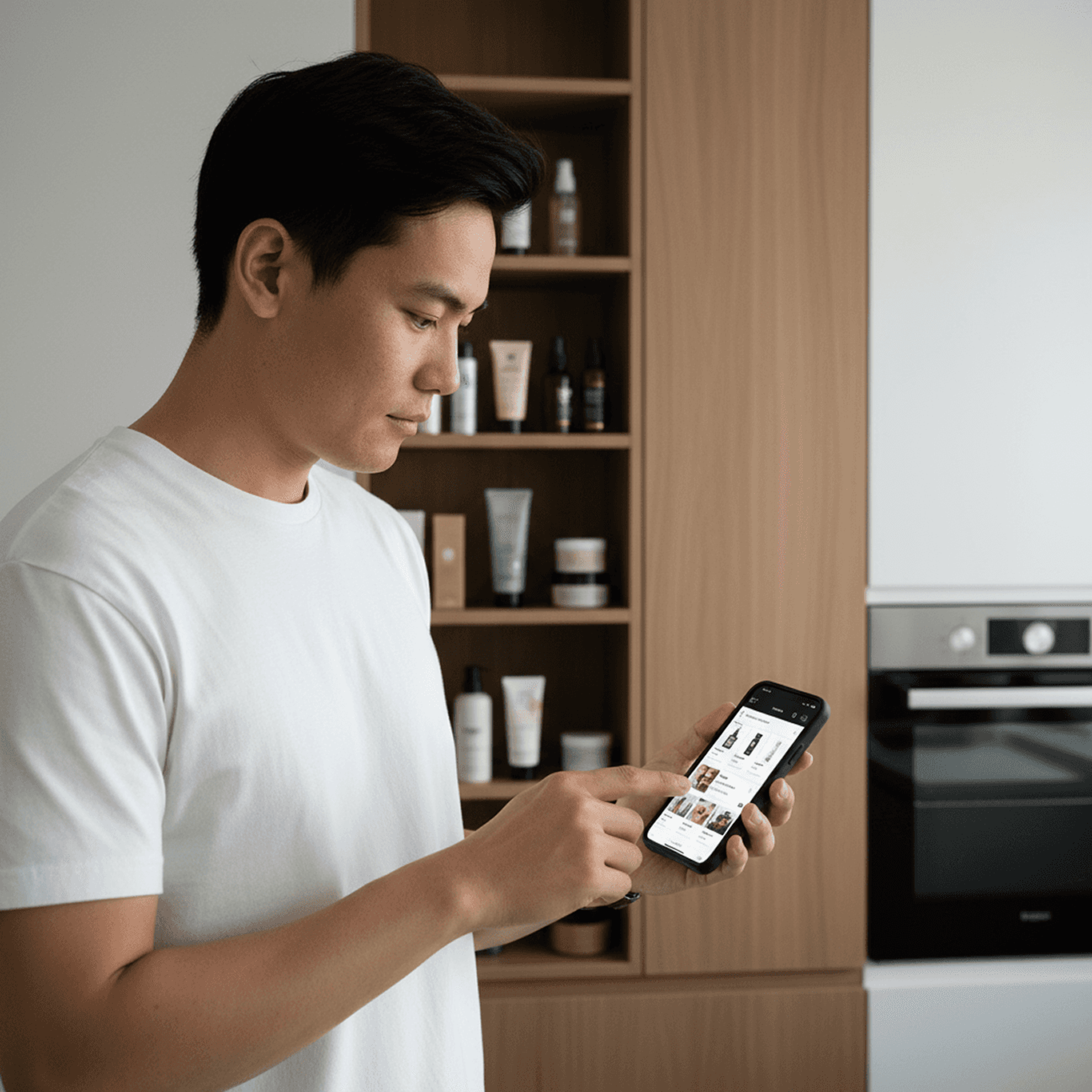 Shopper reordering grooming on a phone