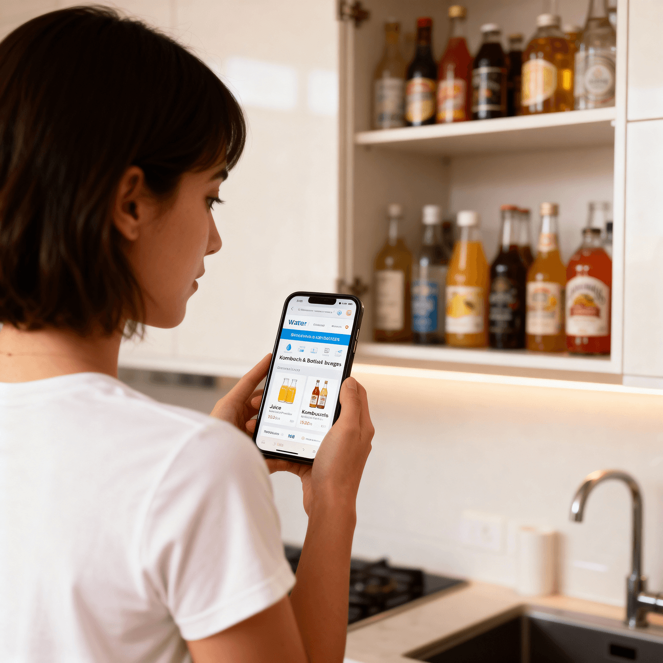Shopper reordering beverages on a phone