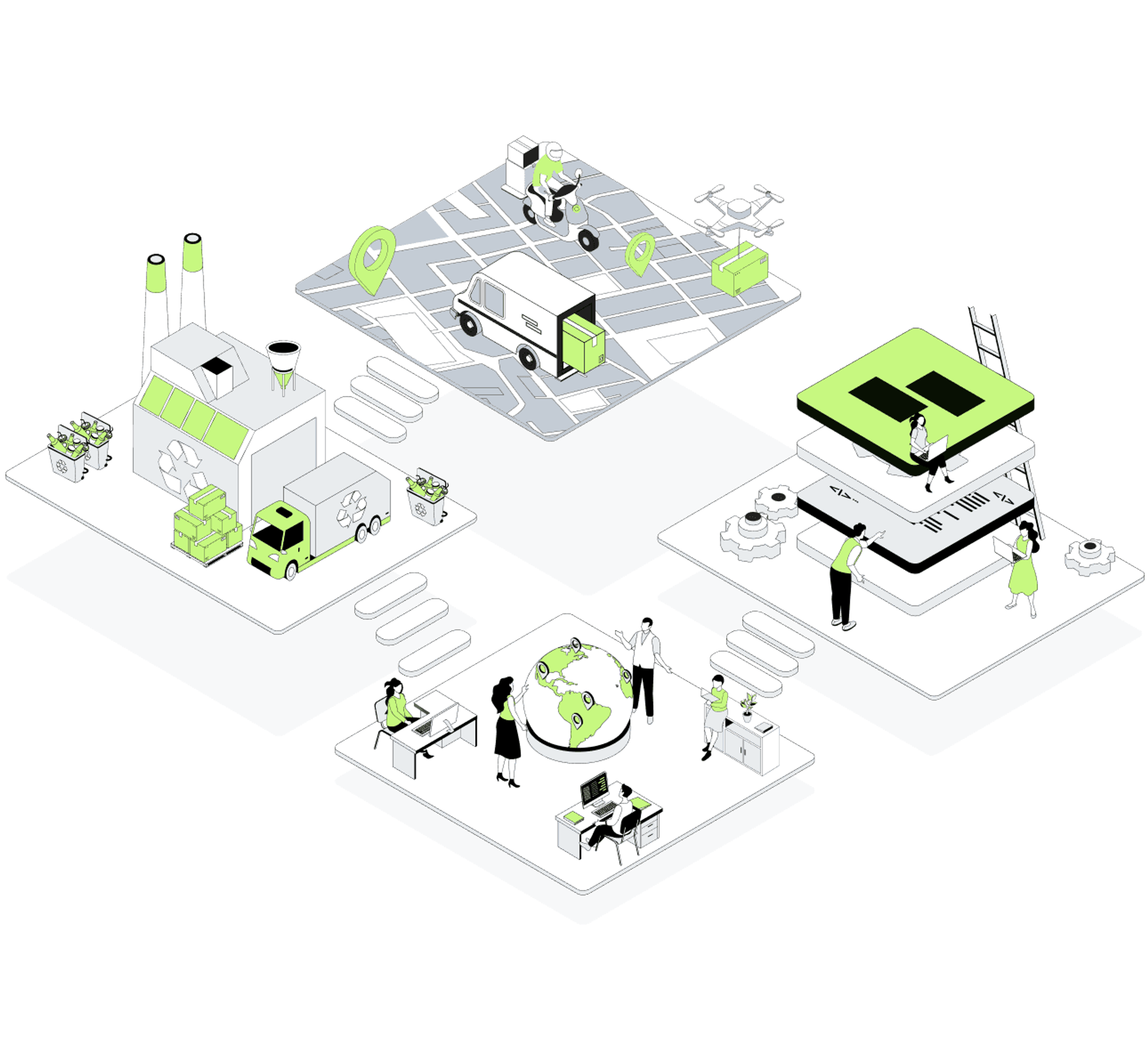 Isometric illustration of a D2C brand's subscription and fulfilment operations