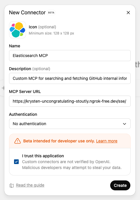 Creating an Elastic MCP Conector 