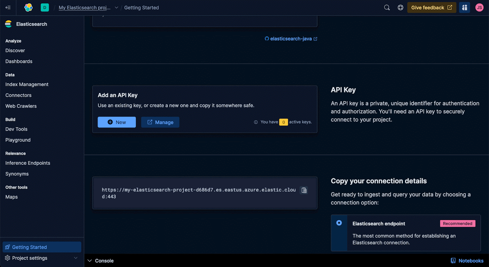 How to create an Elastic API Key.