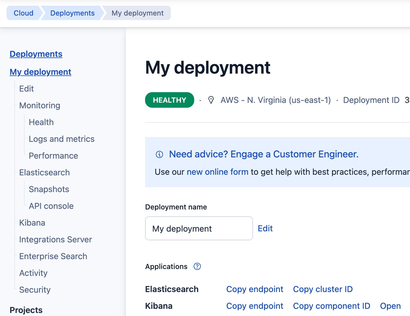Elastic Cloud configuration