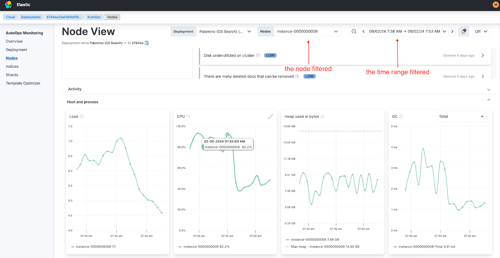 Node View Analysis in AutoOps for high CPU usage