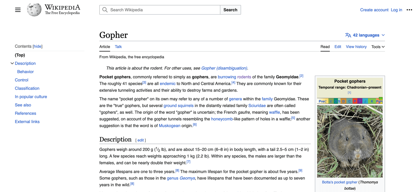 Wikipedia Gopher Page
