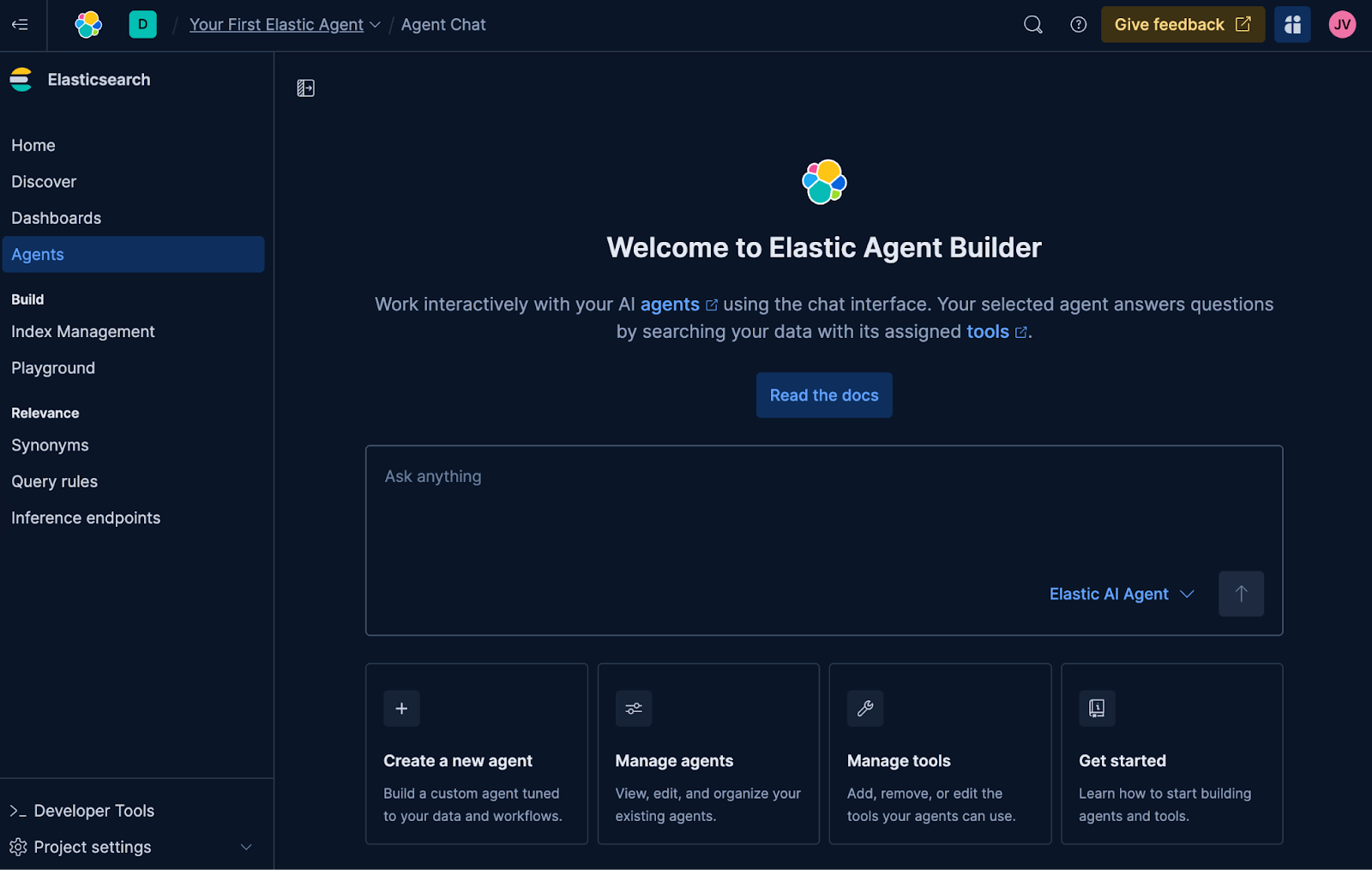 Having a conversation with the Elastic Agent Builder after creating a financial assistant.