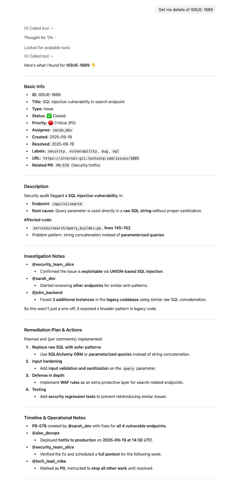 How ChatGPT presents the information