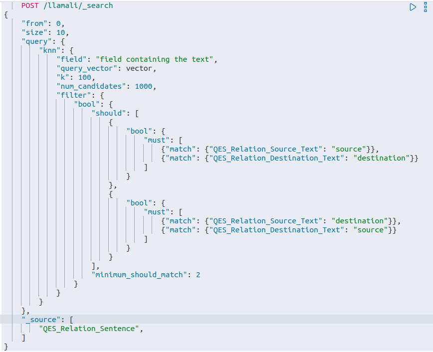 KNN query to extract the relations of the entity the most relevant regarding the user’s query