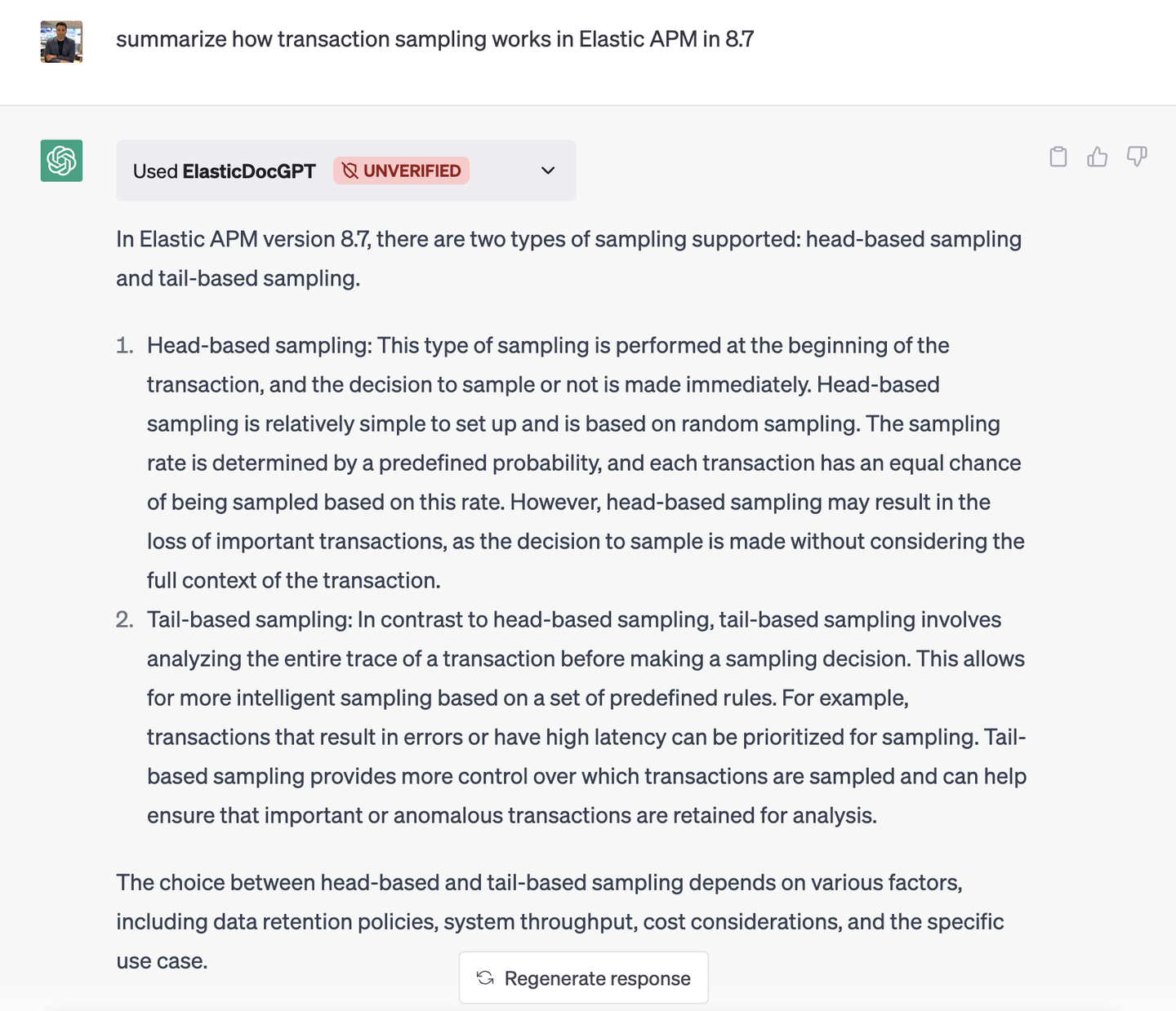 summarize transaction sampling