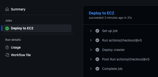 The actions deploy to EC2 tab in a GitHub repository.