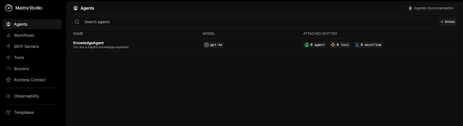 Pasting the Playground address to acccess Mastra Studio