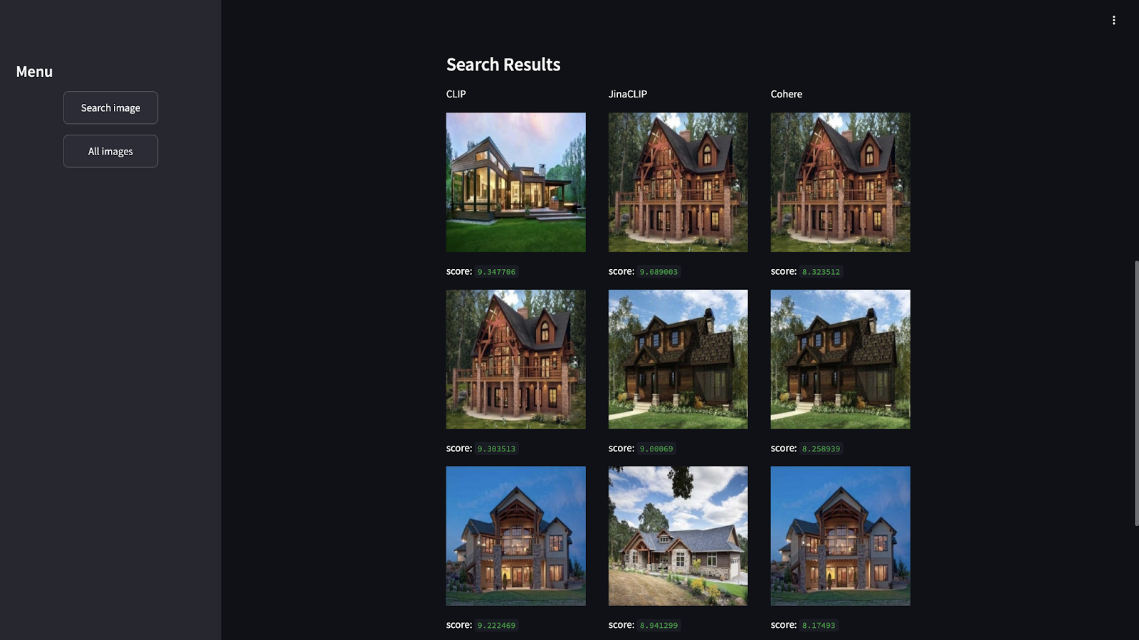 OpenAI CLIP, JinaCLIP and Cohere image search results comparison