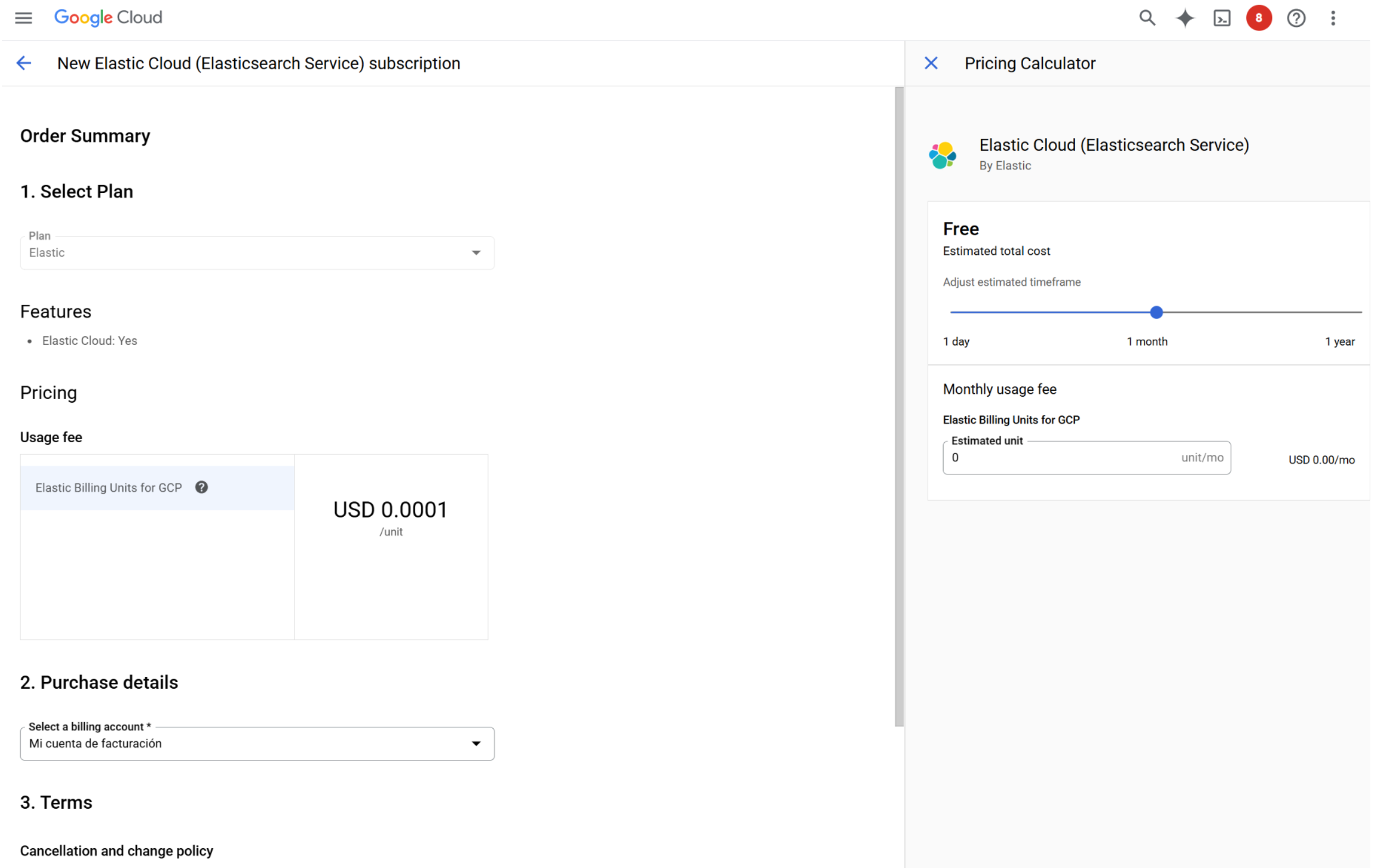 Place an order for Elastic on GCP Marketplace