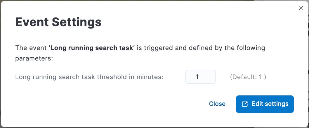 Events settings on AutoOps - Long running search task