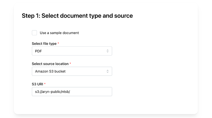 Select document type and source