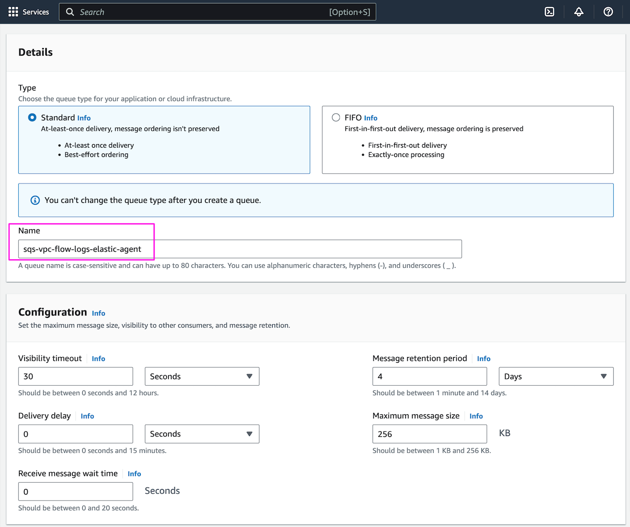 aws vpc flow logs create sqs queue with elastic agent