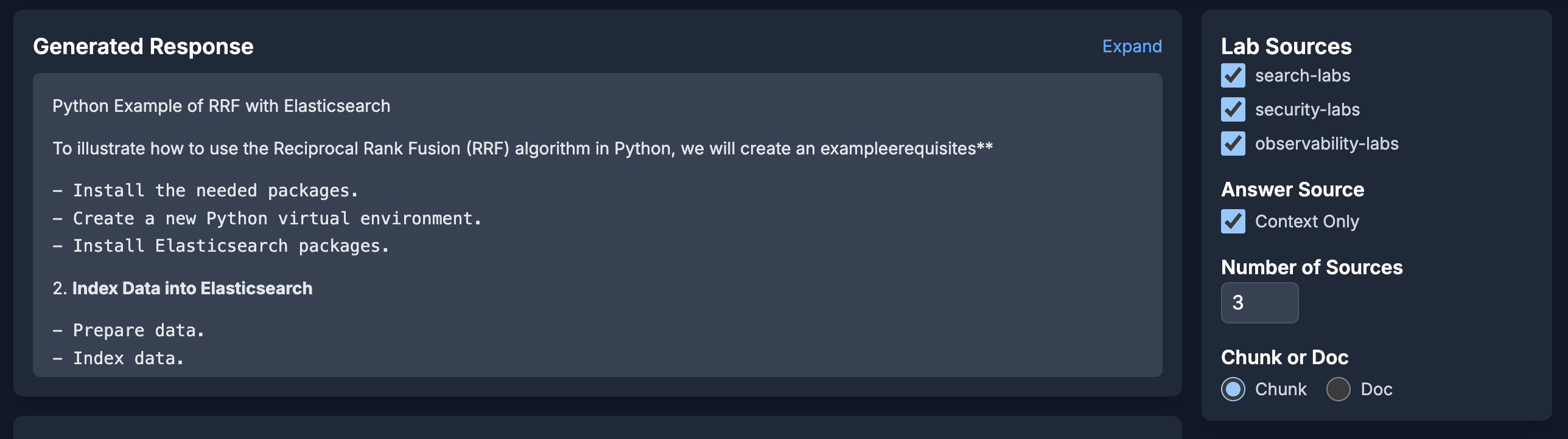 RAG UI: generated response