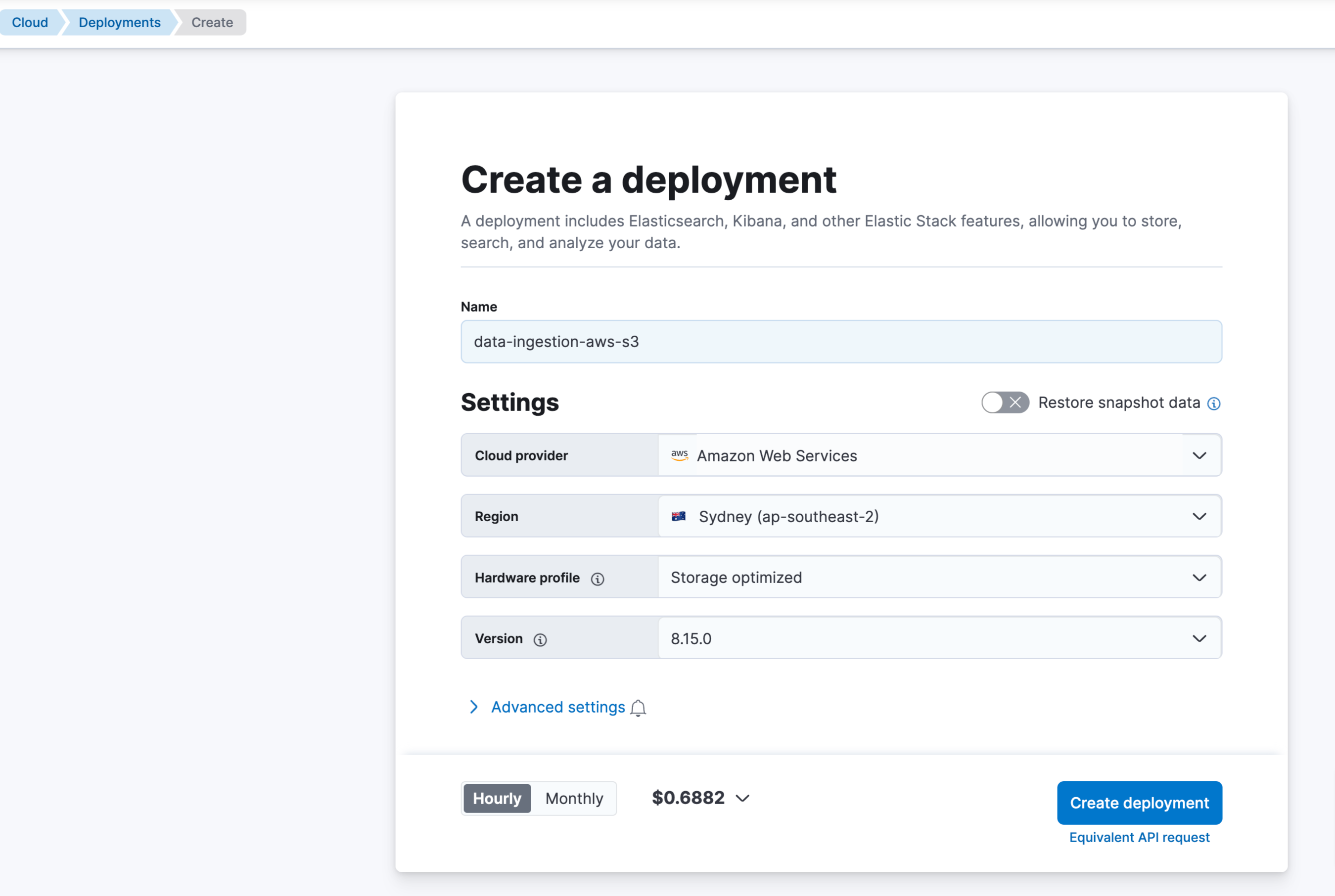 Creating an Elastic deployment in AWS
