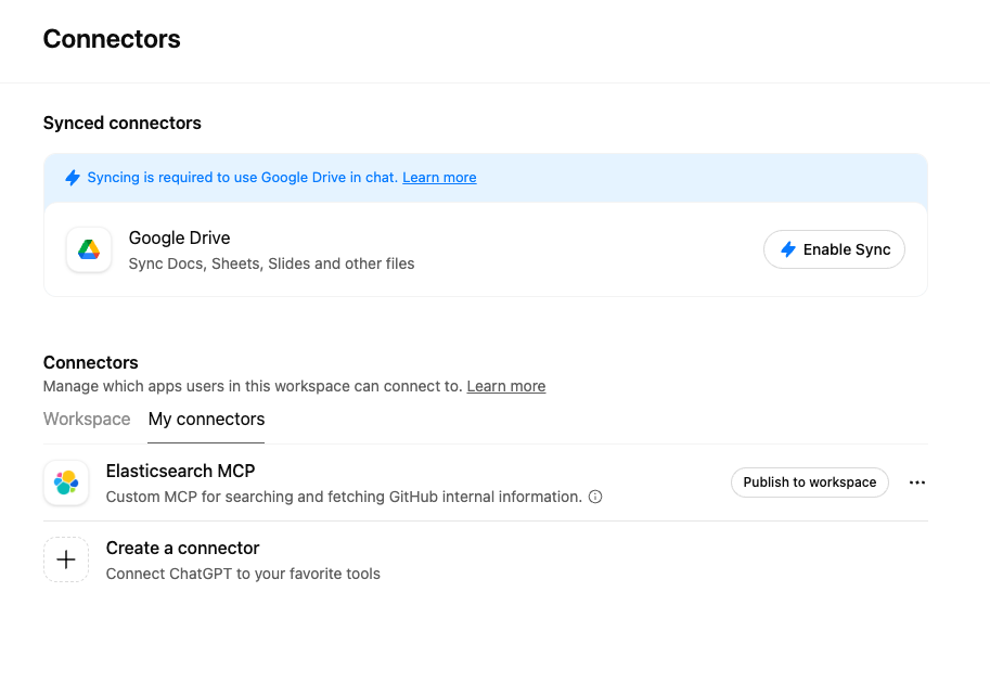 Saving the custom MCP connector by clicking create