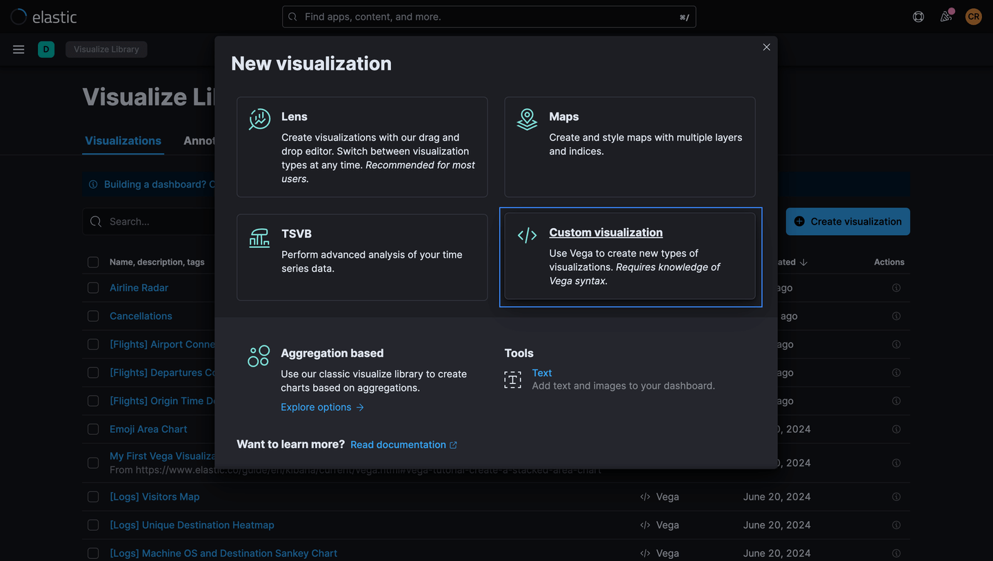 Kibana New Visualization Modal