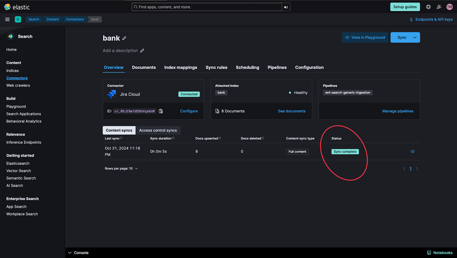 check the connector's Overview to see if the sync was successful.