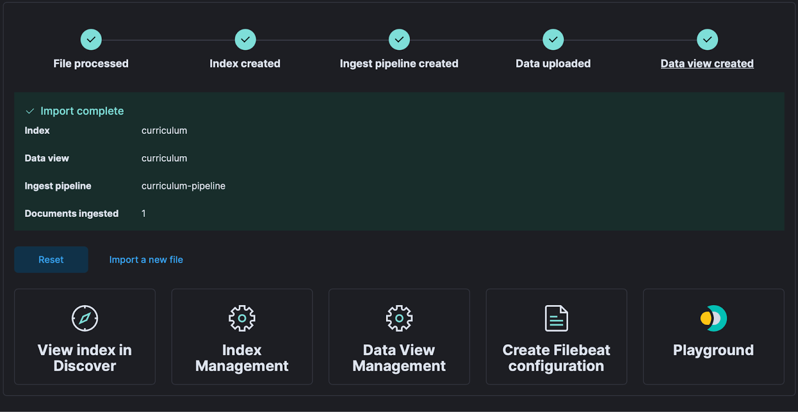 Import complete in kibana