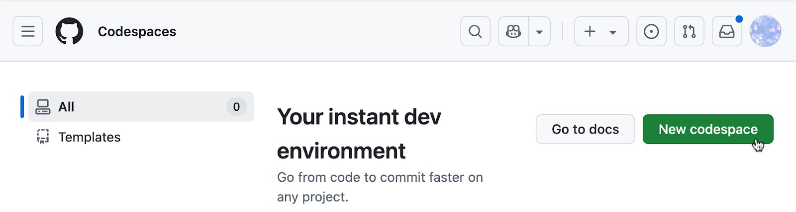 Cloning an example app repo in Codespaces.