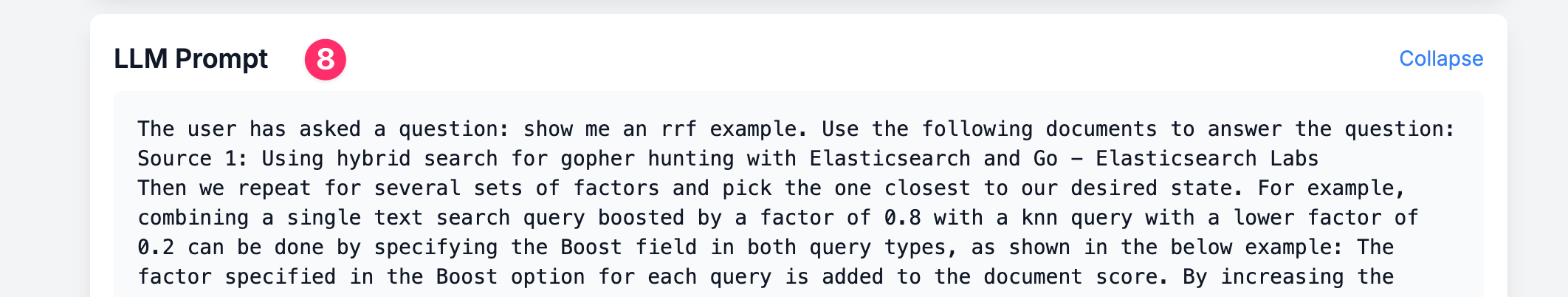 RAG UI control for LLM prompt